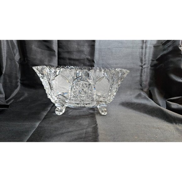 VTG American Brilliant Cut Glass Bowl Oval Footed Prescut Star 13" RARE! - Picture 11 of 11